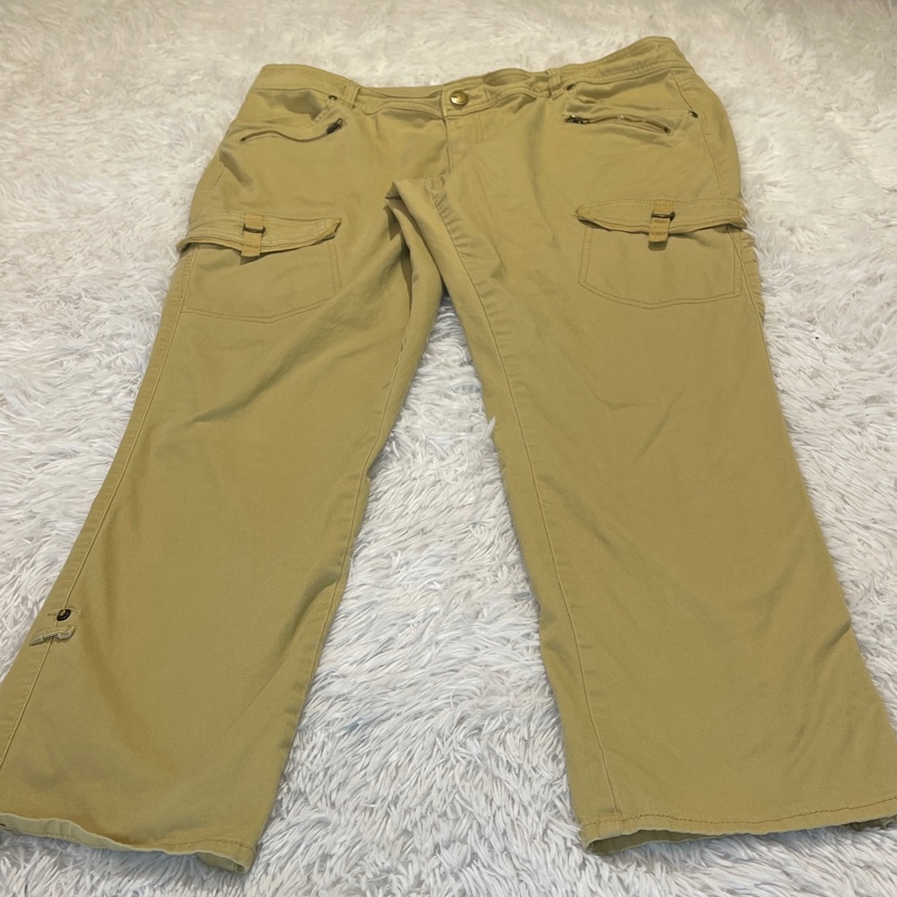 Natural Reflections WOMENS SIZE 18 Khaki Cargo Pants ROLL UP SNAP CUFF